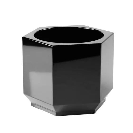 Polished black 3D printed hex vessel with smooth glossy finish