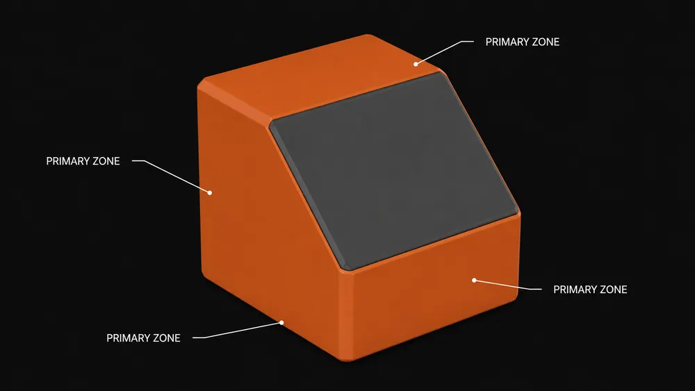 Diagram marking the primary zones on a practice cube where sanding mistakes are most visible